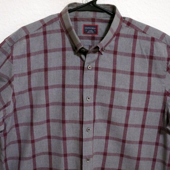 UNTUCKit Shirt Mens Large Long Sleeve Button Gray Maroon Stripes - Picture 1 of 6